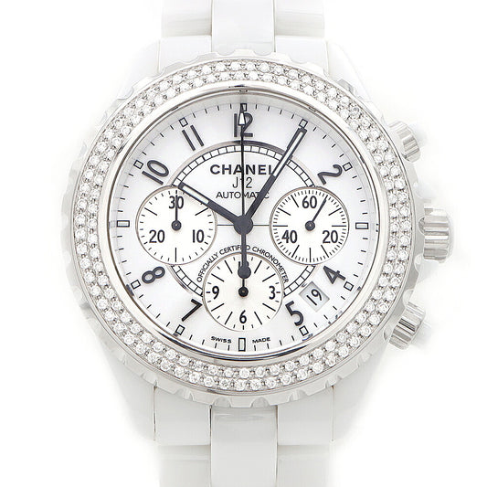 CHANEL シャネル J12 41mm クロノグラフ 2重ダイヤベゼル H1007 デイト 200m防水 白 ホワイト CE セラミック SS ステンレス アフターダイヤ メンズ 自動巻き【6ヶ月保証】【腕時計】【中古】