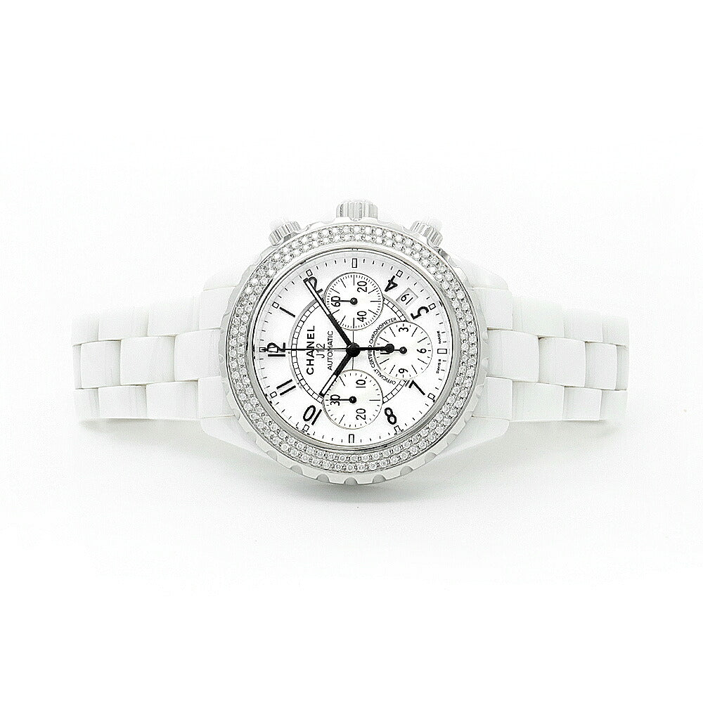 CHANEL シャネル J12 41mm クロノグラフ 2重ダイヤベゼル H1007 デイト 200m防水 白 ホワイト CE セラミック SS ステンレス アフターダイヤ メンズ 自動巻き【6ヶ月保証】【腕時計】【中古】