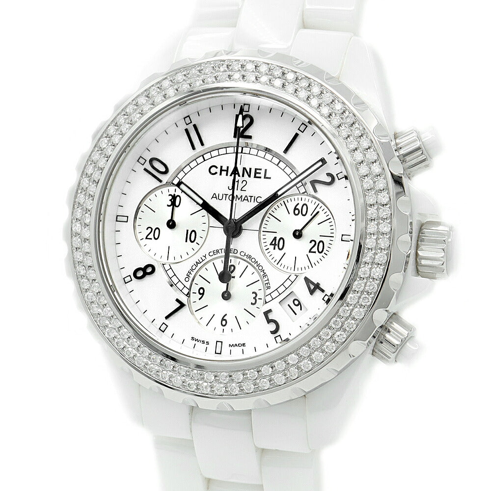 CHANEL シャネル J12 41mm クロノグラフ 2重ダイヤベゼル H1007 デイト 200m防水 白 ホワイト CE セラミック SS ステンレス アフターダイヤ メンズ 自動巻き【6ヶ月保証】【腕時計】【中古】