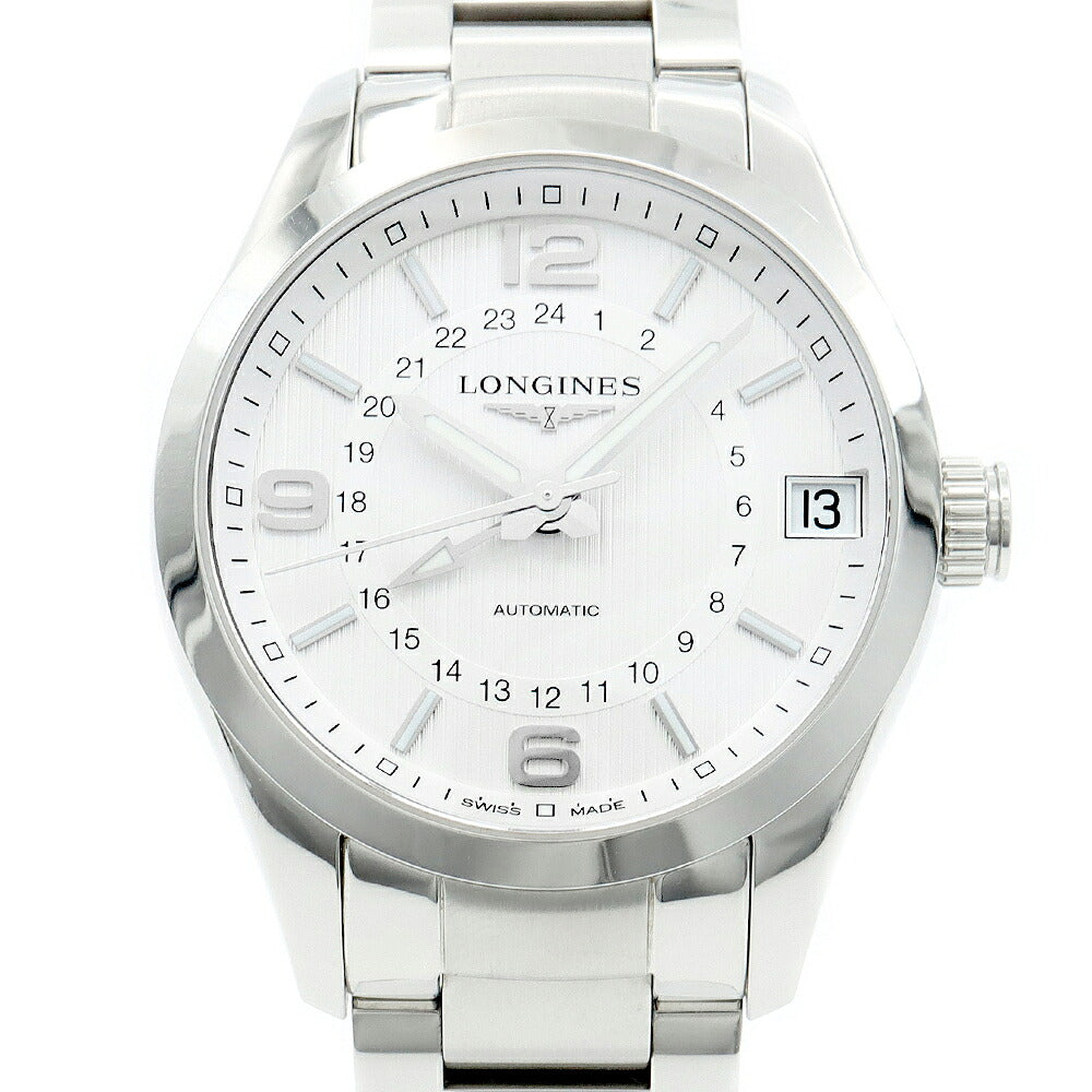 LONGINES ロンジン コンクエスト クラシック GMT L2.799.4.76.6 デイト 裏スケ 50m防水 シルバー SS ステンレス メンズ 自動巻き【6ヶ月保証】【腕時計】【中古】