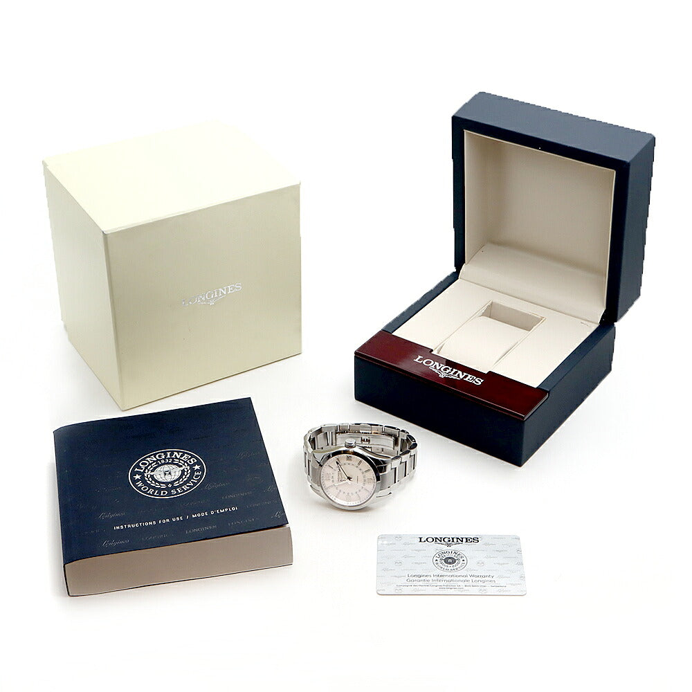LONGINES ロンジン コンクエスト クラシック GMT L2.799.4.76.6 デイト 裏スケ 50m防水 シルバー SS ステンレス メンズ 自動巻き【6ヶ月保証】【腕時計】【中古】