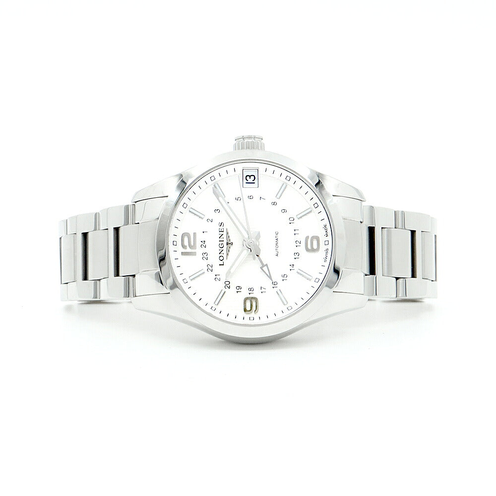 LONGINES ロンジン コンクエスト クラシック GMT L2.799.4.76.6 デイト 裏スケ 50m防水 シルバー SS ステンレス メンズ 自動巻き【6ヶ月保証】【腕時計】【中古】
