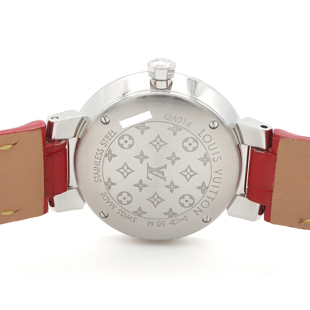 電池交換済 LOUIS VUITTON ルイヴィトン タンブール スリム メタリックフラワー QA014Z 50m防水 シルバー SS ステンレス 純正ベルト 純正尾錠 レディース クォーツ【6ヶ月保証】【腕時計】【中古】