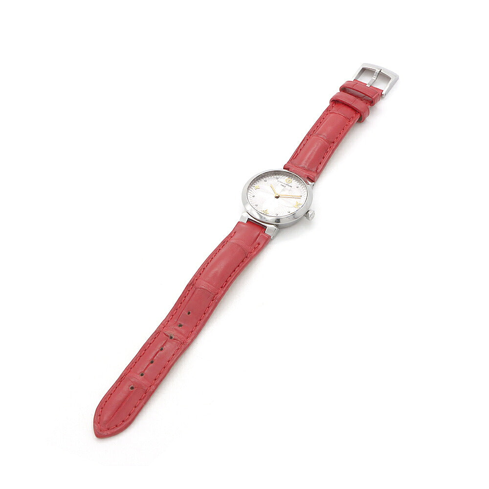 電池交換済 LOUIS VUITTON ルイヴィトン タンブール スリム メタリックフラワー QA014Z 50m防水 シルバー SS ステンレス 純正ベルト 純正尾錠 レディース クォーツ【6ヶ月保証】【腕時計】【中古】