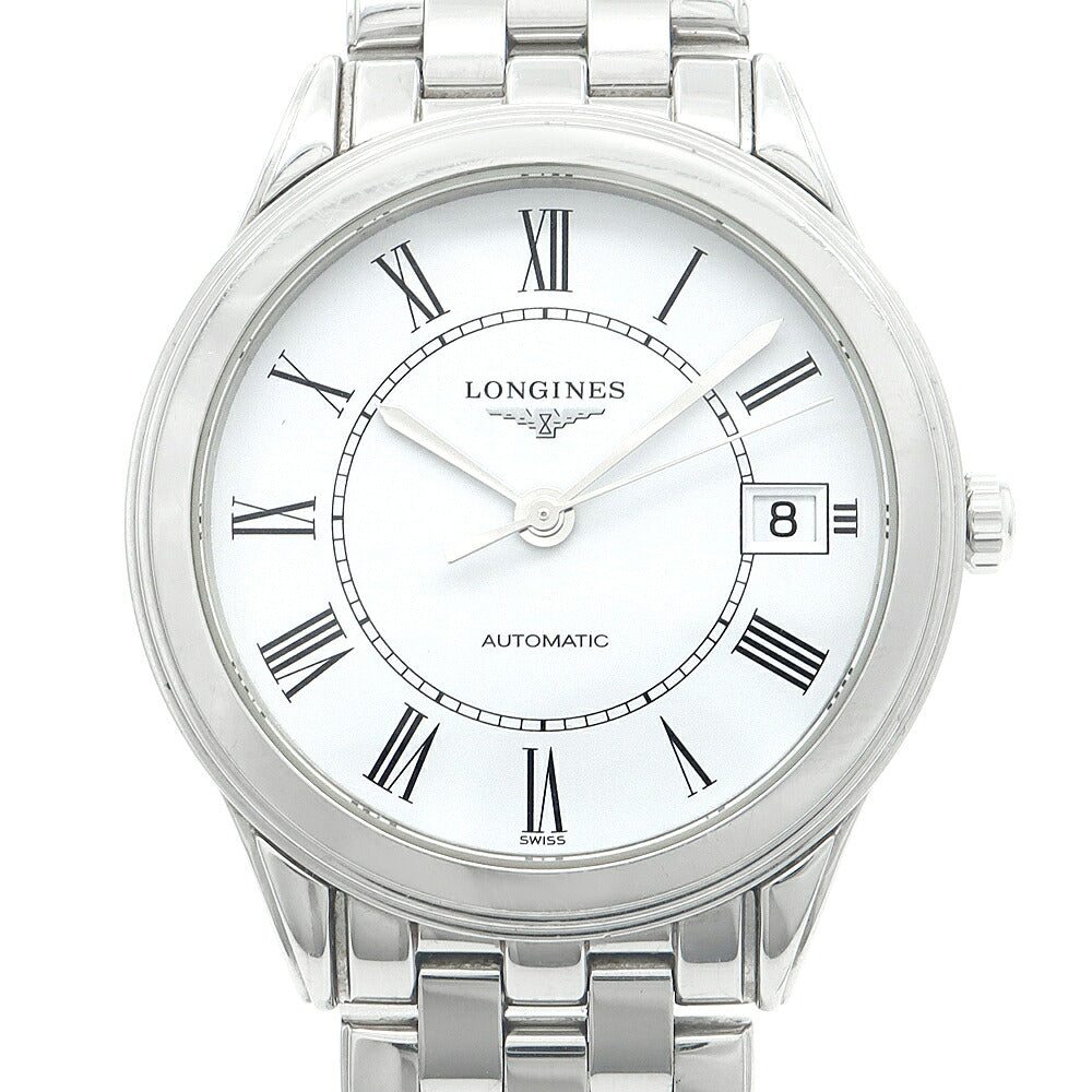 LONGINES ロンジン フラッグシップ L4.774.4 デイト 30m防水 裏スケ 白 ホワイト SS ステンレス メンズ 自動巻き【6ヶ月保証】【腕時計】【中古】