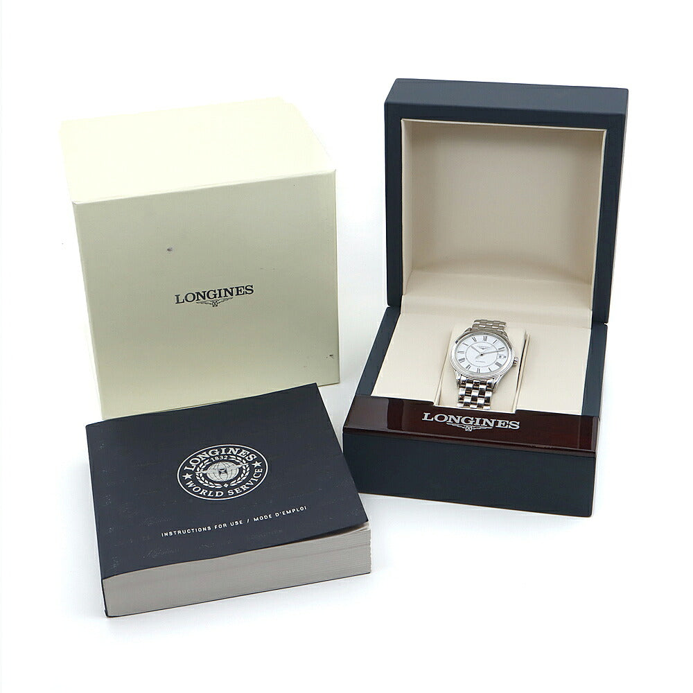LONGINES ロンジン フラッグシップ L4.774.4 デイト 30m防水 裏スケ 白 ホワイト SS ステンレス メンズ 自動巻き【6ヶ月保証】【腕時計】【中古】