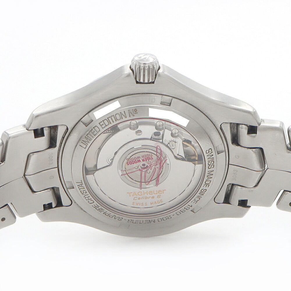 TAG Heuer タグホイヤー リンク キャリバー6 タイガーウッズ 5000本限定 WJF211D デイト 200m防水 裏スケ 黒 ブラック SS ステンレス メンズ 自動巻き【6ヶ月保証】【腕時計】【中古】