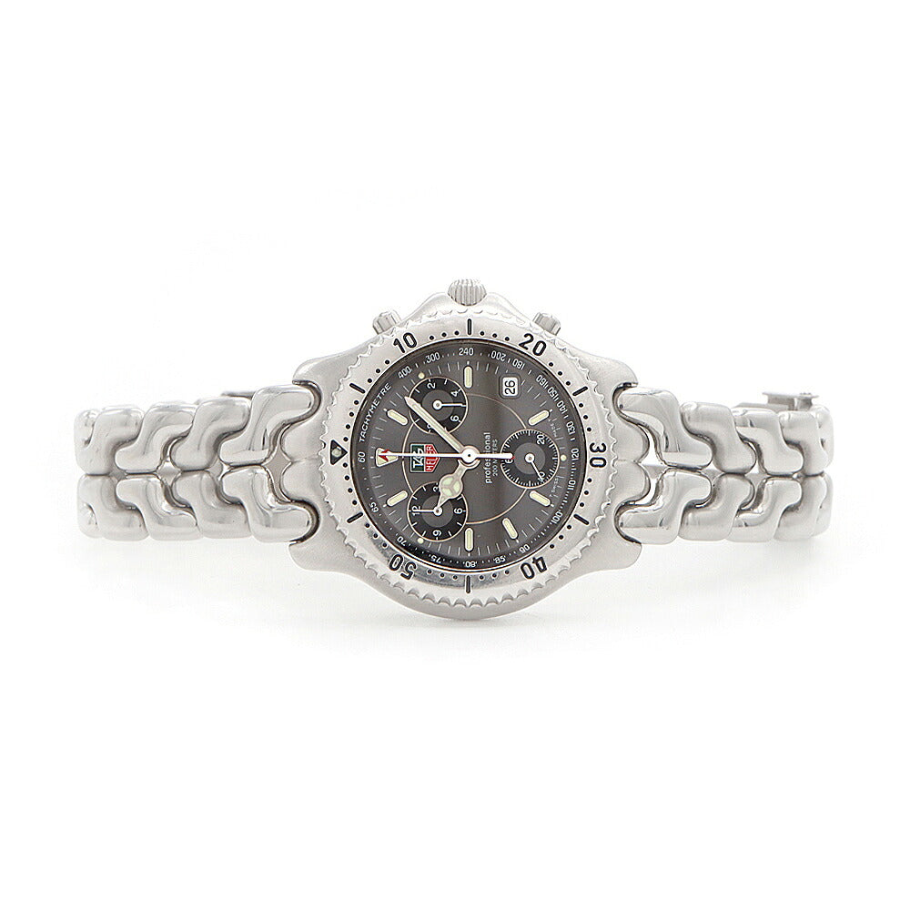 電池交換済 TAG Heuer タグホイヤー S/el セル プロフェッショナル クロノグラフ CG1115 デイト 200m防水 グレー SS ステンレス メンズ クォーツ【6ヶ月保証】【腕時計】【中古】