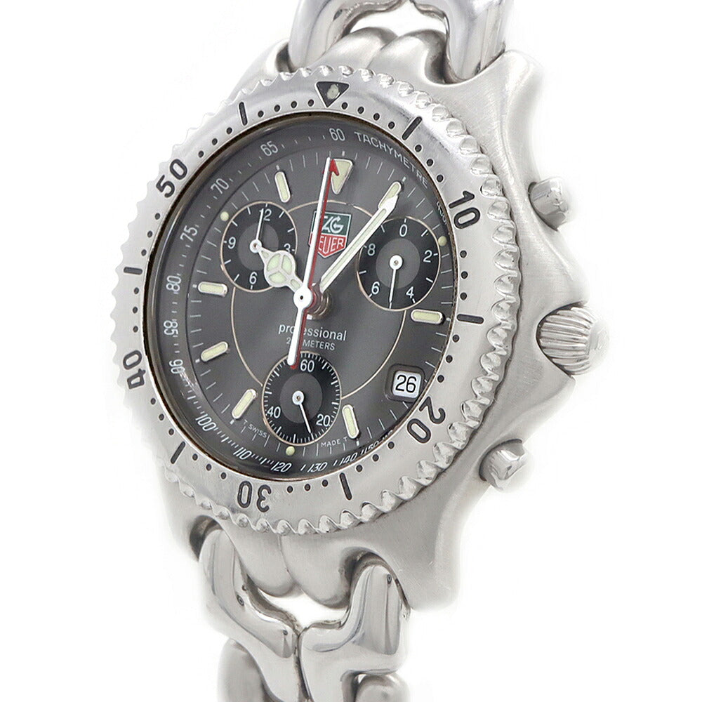 電池交換済 TAG Heuer タグホイヤー S/el セル プロフェッショナル クロノグラフ CG1115 デイト 200m防水 グレー SS ステンレス メンズ クォーツ【6ヶ月保証】【腕時計】【中古】