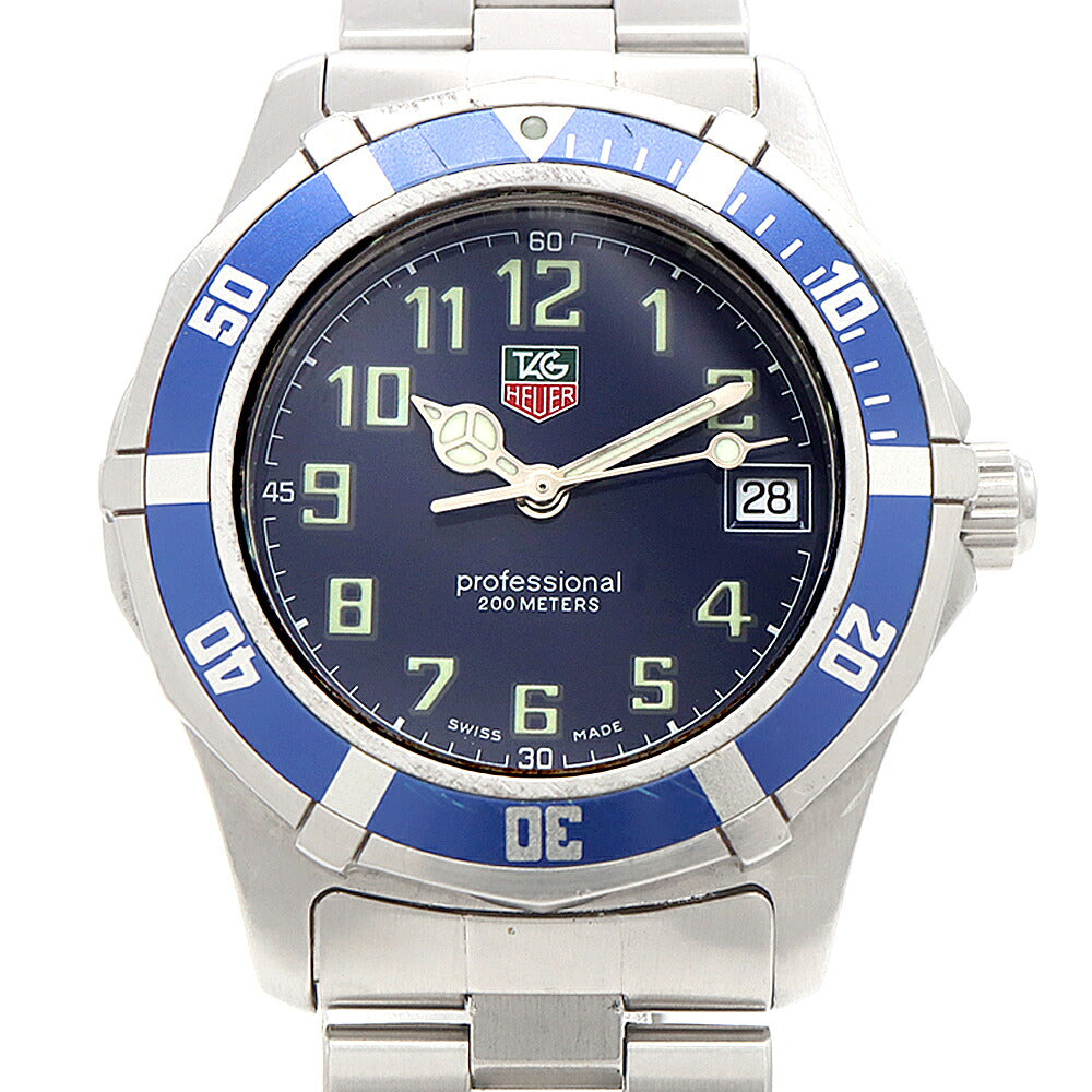 電池交換済 TAG Heuer タグホイヤー プロフェッショナル WM1213 デイト 200m防水 紺 ネイビー SS ステンレス メンズ レディース ボーイズ クォーツ【6ヶ月保証】【腕時計】【中古】