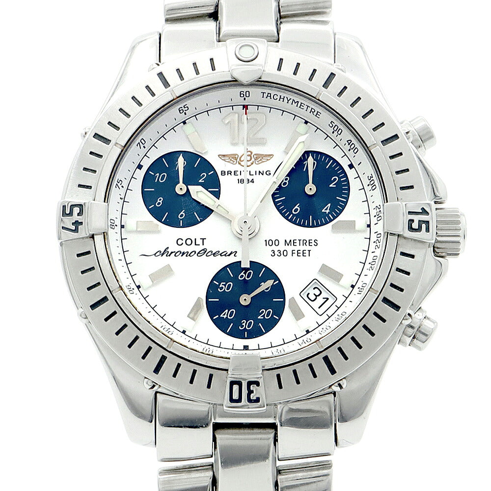 電池交換済 BREITLING ブライトリング コルト クロノオーシャン A53350 クロノグラフ デイト 100m防水 シルバー SS ステンレス メンズ クォーツ【6ヶ月保証】【腕時計】【中古】