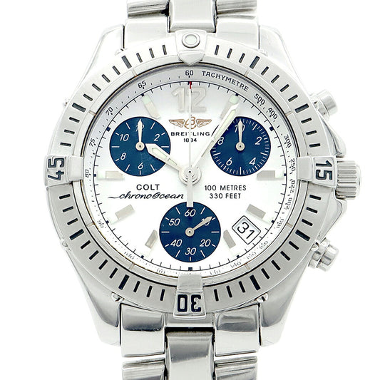 電池交換済 BREITLING ブライトリング コルト クロノオーシャン A53350 クロノグラフ デイト 100m防水 シルバー SS ステンレス メンズ クォーツ【6ヶ月保証】【腕時計】【中古】