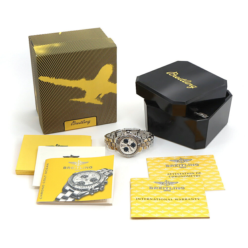 電池交換済 BREITLING ブライトリング コルト クロノオーシャン A53350 クロノグラフ デイト 100m防水 シルバー SS ステンレス メンズ クォーツ【6ヶ月保証】【腕時計】【中古】