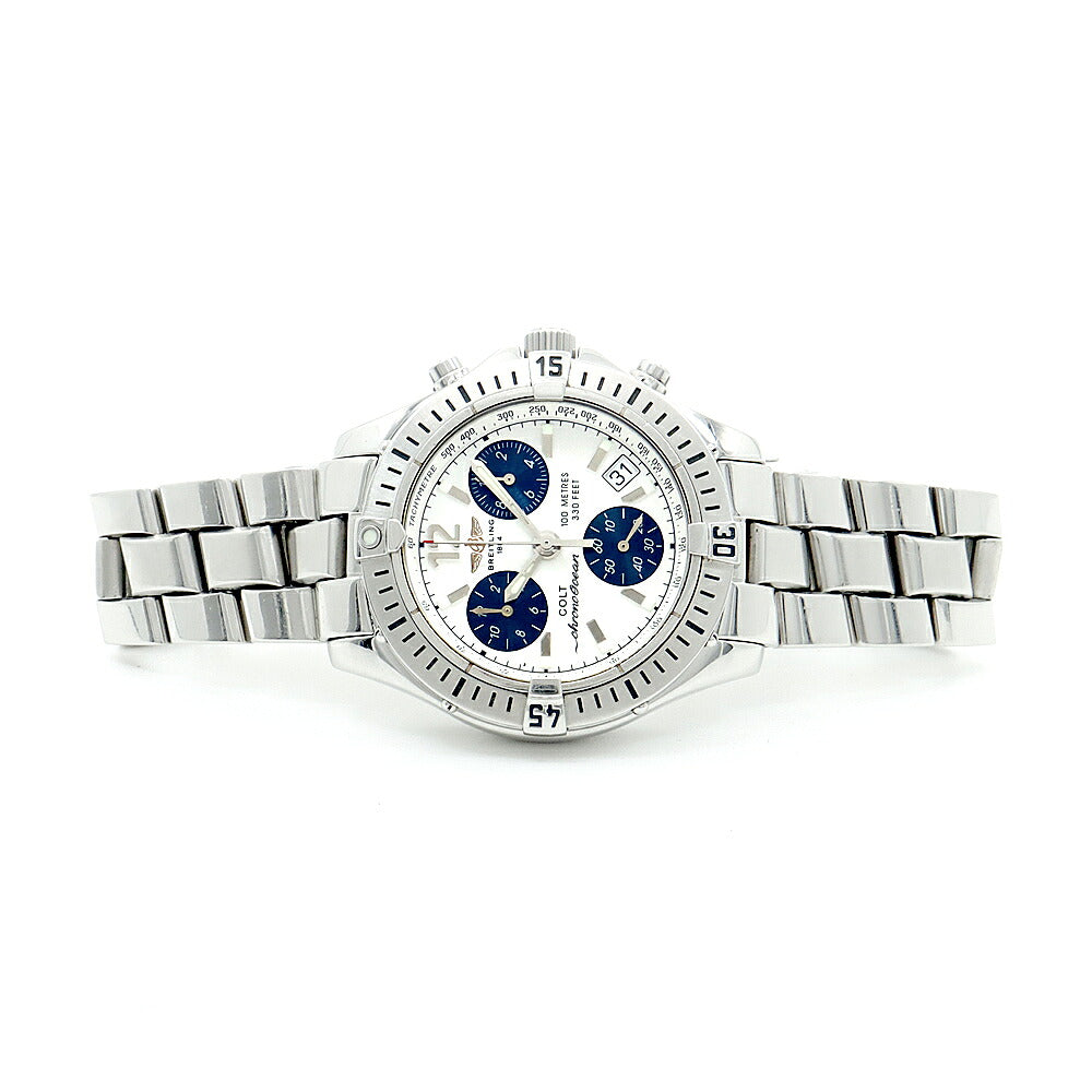 電池交換済 BREITLING ブライトリング コルト クロノオーシャン A53350 クロノグラフ デイト 100m防水 シルバー SS ステンレス メンズ クォーツ【6ヶ月保証】【腕時計】【中古】
