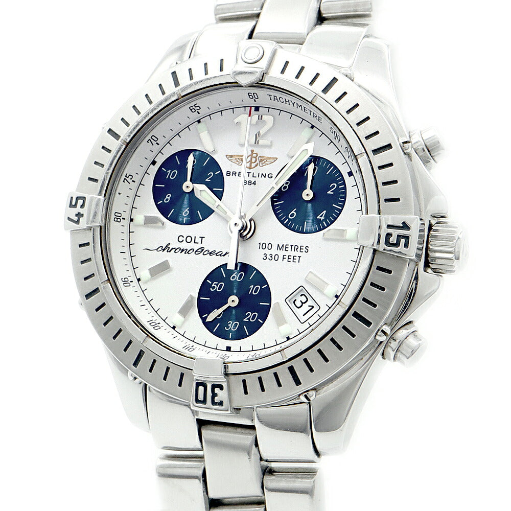 電池交換済 BREITLING ブライトリング コルト クロノオーシャン A53350 クロノグラフ デイト 100m防水 シルバー SS ステンレス メンズ クォーツ【6ヶ月保証】【腕時計】【中古】