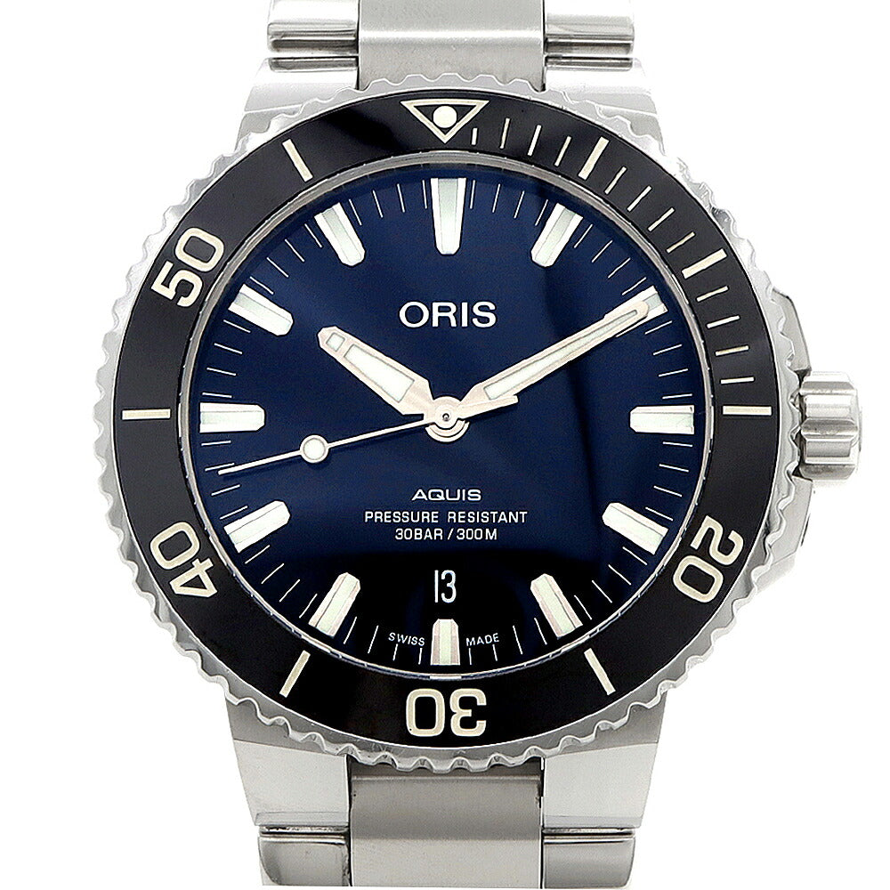 ORIS オリス アクイス デイト 01 733 7730 4135 裏スケ 300m防水 紺 ネイビー SS ステンレス CE セラミック メンズ 自動巻き【6ヶ月保証】【腕時計】【中古】
