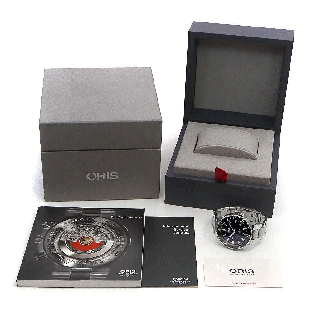 ORIS オリス アクイス デイト 01 733 7730 4135 裏スケ 300m防水 紺 ネイビー SS ステンレス CE セラミック メンズ 自動巻き【6ヶ月保証】【腕時計】【中古】