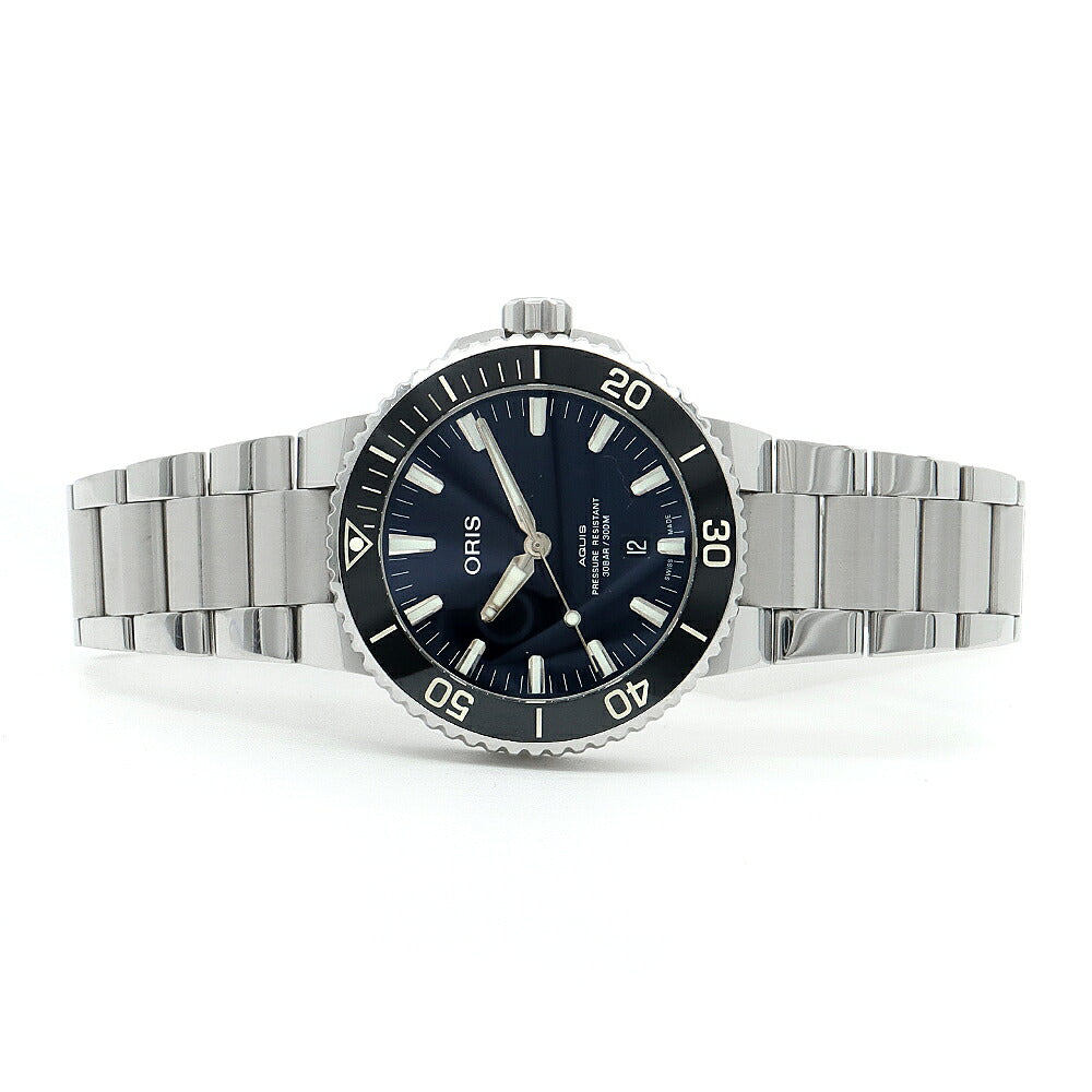 ORIS オリス アクイス デイト 01 733 7730 4135 裏スケ 300m防水 紺 ネイビー SS ステンレス CE セラミック メンズ 自動巻き【6ヶ月保証】【腕時計】【中古】