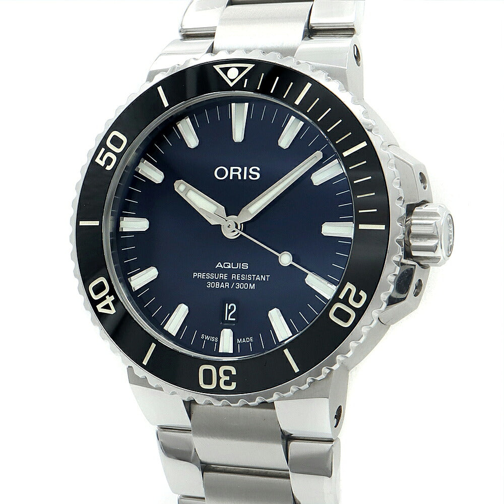 ORIS オリス アクイス デイト 01 733 7730 4135 裏スケ 300m防水 紺 ネイビー SS ステンレス CE セラミック メンズ 自動巻き【6ヶ月保証】【腕時計】【中古】