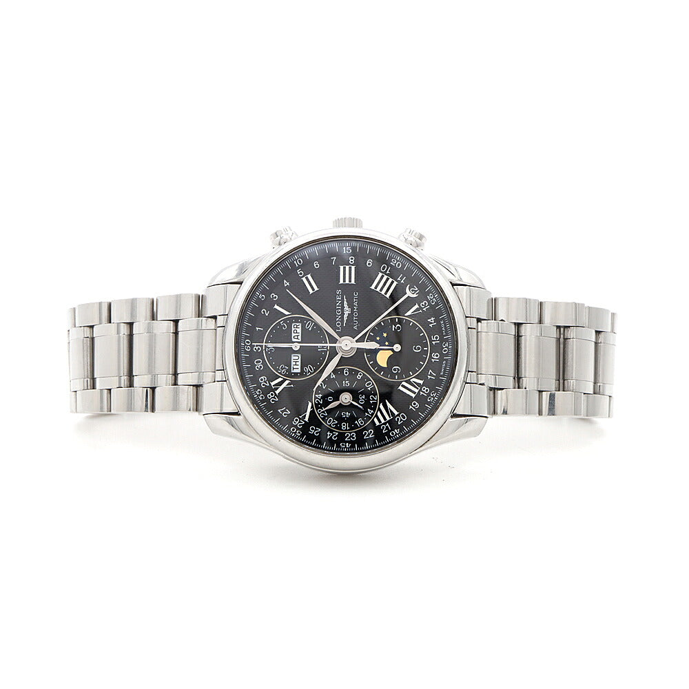 LONGINES ロンジン マスターコレクション クロノ ムーンフェイズ L2.673.4 クロノグラフ 30m防水 トリプルカレンダー 裏スケ 黒 ブラック SS ステンレス メンズ 自動巻き【6ヶ月保証】【腕時計】【中古】