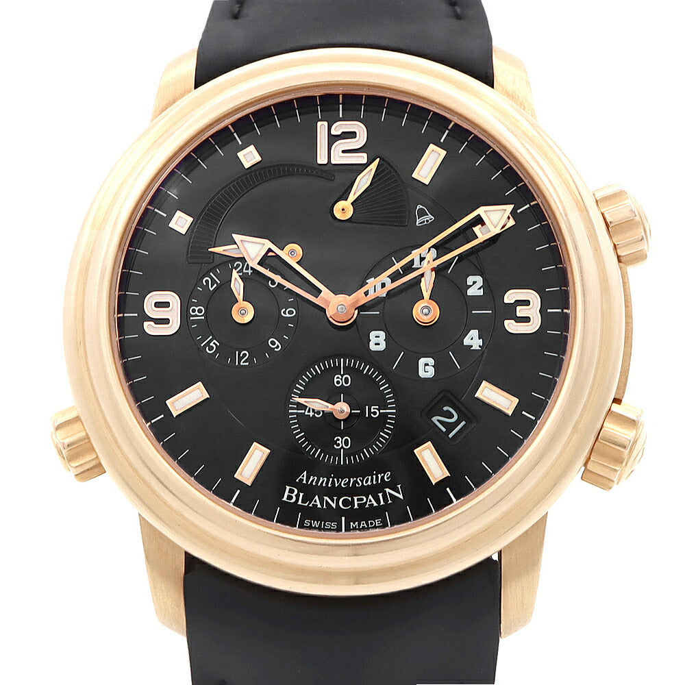 BLANCPAIN ブランパン レマン レヴェイユ GMT 270本限定 2041B-3630-64B 裏スケ アラーム デイト スモールセコンド パワーリザーブ 黒 ブラック K18RG レッドゴールド 純正ベルト 純正K18RG尾錠 メンズ 自動巻き【6ヶ月保証】【腕時計】【中古】