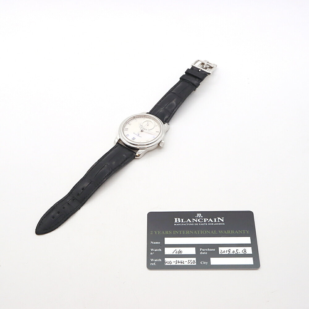 BLANCPAIN ブランパン ル ブラッシュ 8デイズ 世界260本限定 4213-3442-55B 裏スケ デイト パワーリザーブ シルバー PT950 プラチナ 純正ベルト 純正尾錠 メンズ 手巻き【6ヶ月保証】【腕時計】【中古】