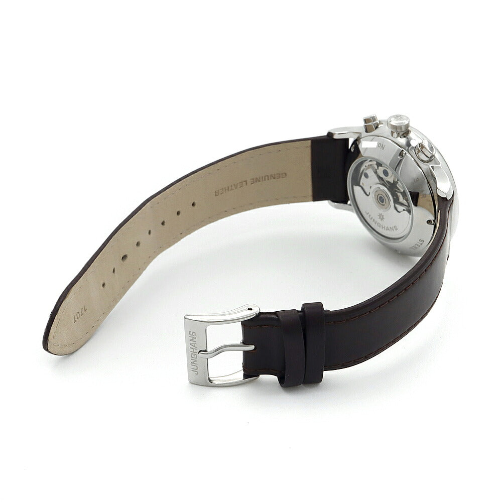 JUNGHANS ユンハンス マイスター クロノスコープ 027/4120.01 クロノグラフ デイデイト 裏スケ 30m防水 シルバー SS ステンレス 純正ベルト 純正尾錠 メンズ 自動巻き【6ヶ月保証】【腕時計】【中古】