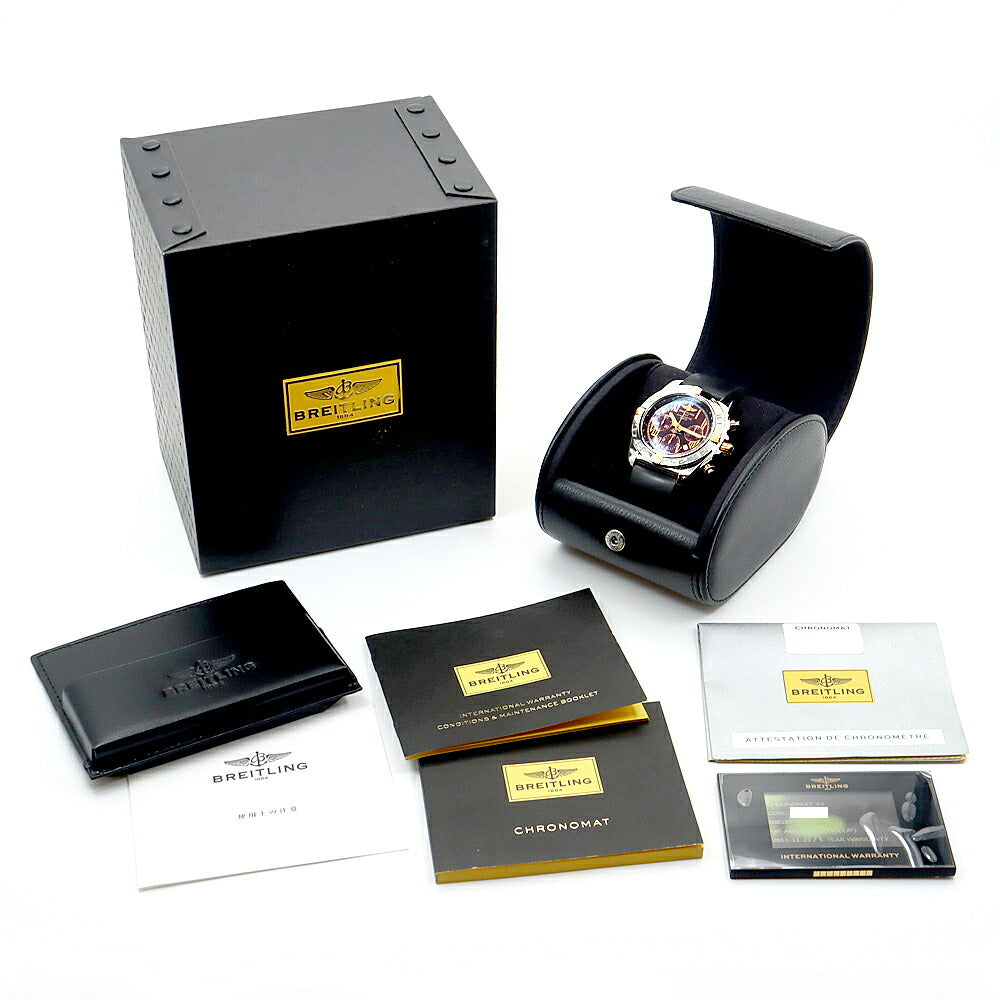 内部点検済 BREITLING ブライトリング クロノマット 44 ビコロ IB0110 IB011012/B957 クロノグラフ 500m防水 デイト 茶 ブラウン YG イエローゴールド SS ステンレス コンビ 純正ベルト 純正尾錠 メンズ 自動巻き【6ヶ月保証】【腕時計】【中古】