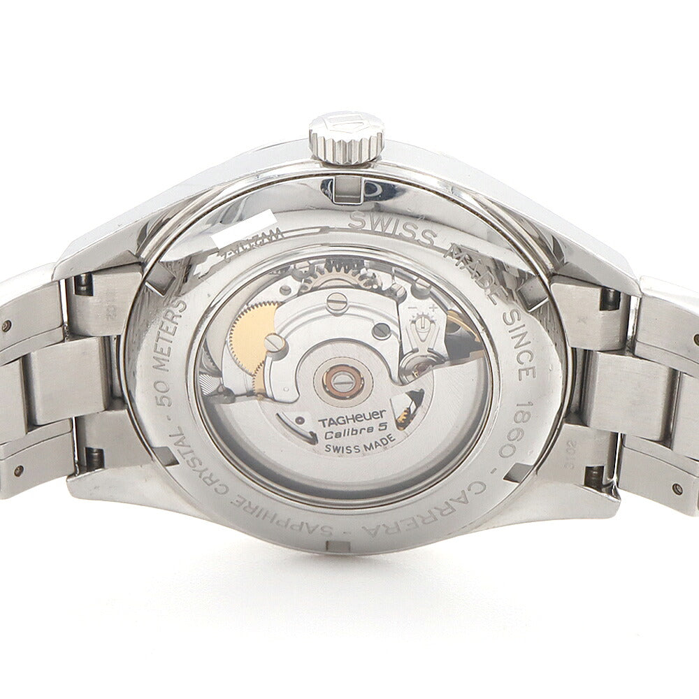 内部点検済 TAG Heuer タグホイヤー カレラ キャリバー5 WV211A-2 デイト 50m防水 裏スケ シルバー SS ステンレス メンズ 自動巻き【6ヶ月保証】【腕時計】【中古】