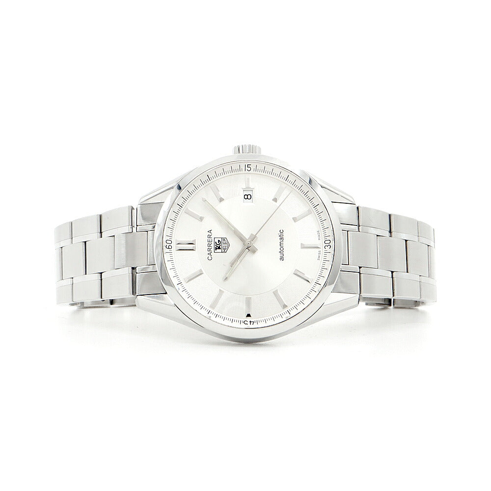 内部点検済 TAG Heuer タグホイヤー カレラ キャリバー5 WV211A-2 デイト 50m防水 裏スケ シルバー SS ステンレス メンズ 自動巻き【6ヶ月保証】【腕時計】【中古】