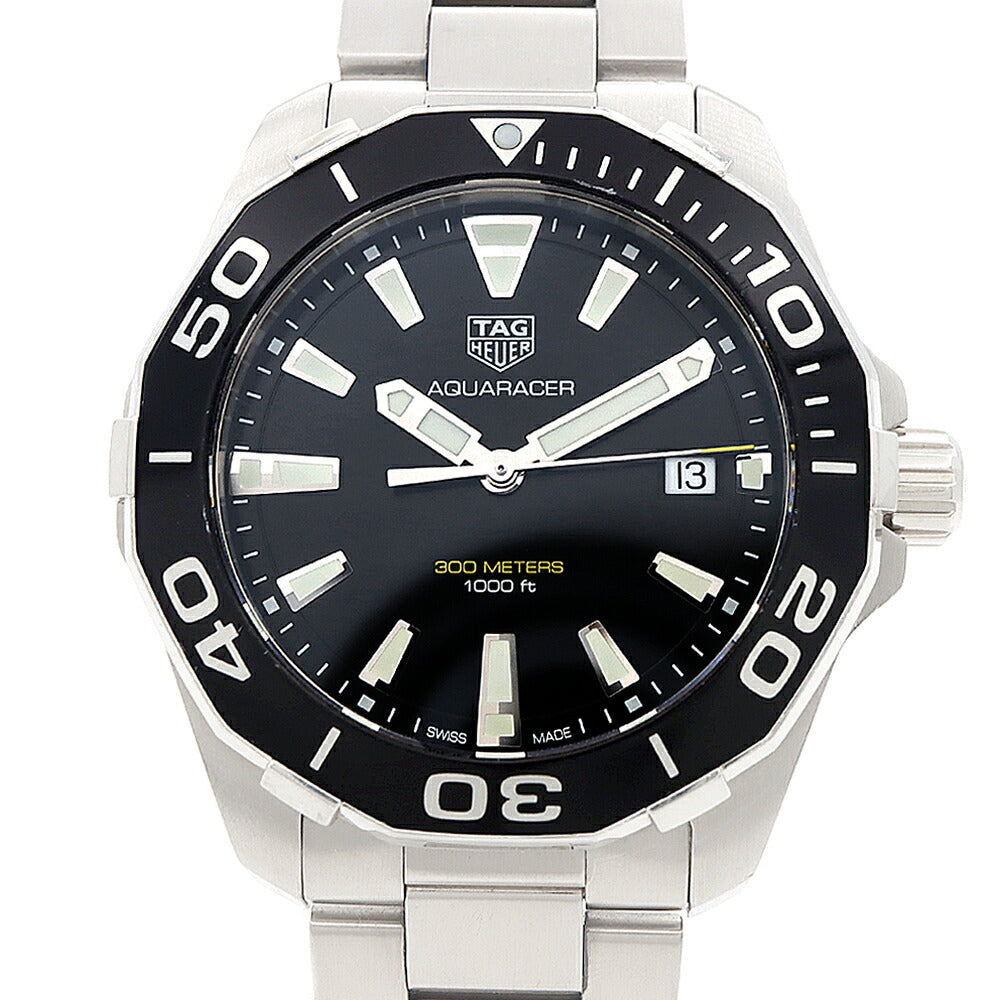 電池交換済 TAG Heuer タグホイヤー アクアレーサー WAY111A 300m防水 デイト 黒 ブラック SS ステンレス メンズ クォーツ【6ヶ月保証】【腕時計】【中古】