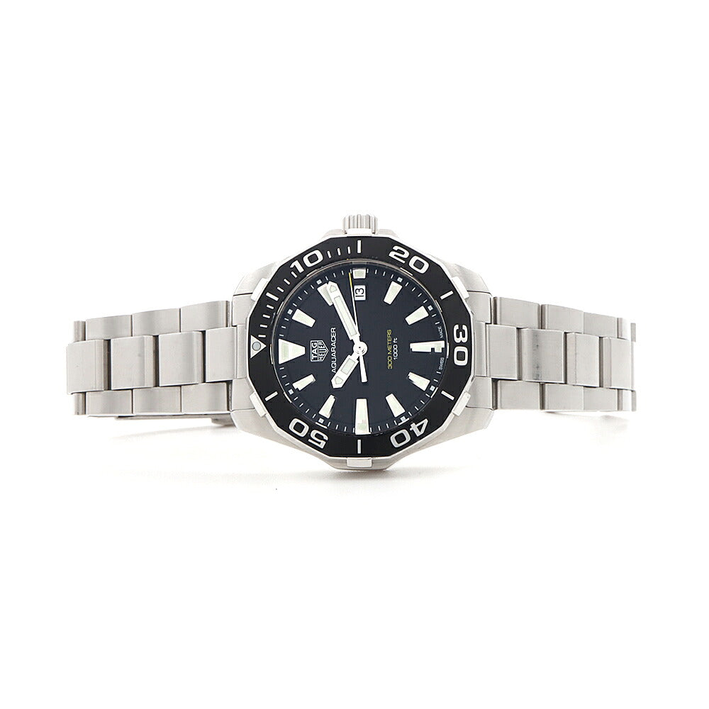 電池交換済 TAG Heuer タグホイヤー アクアレーサー WAY111A 300m防水 デイト 黒 ブラック SS ステンレス メンズ クォーツ【6ヶ月保証】【腕時計】【中古】