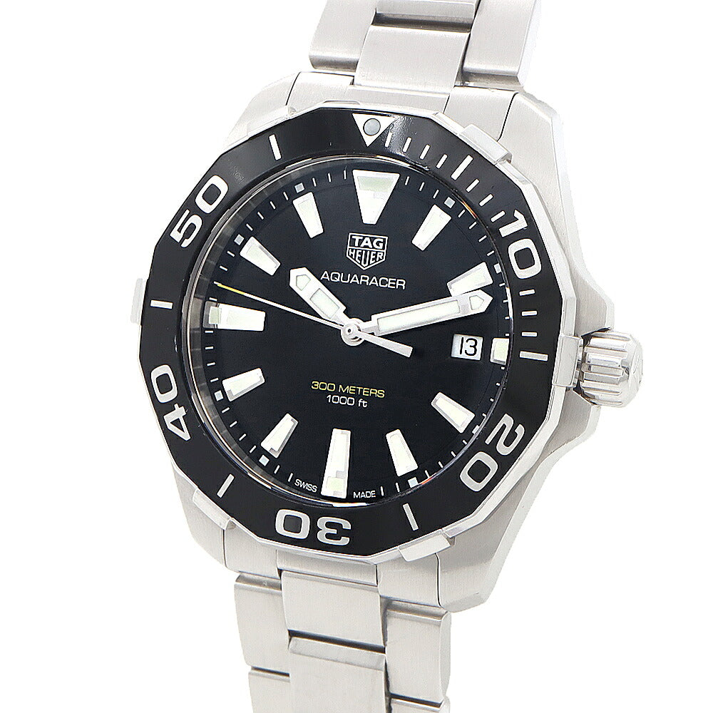 電池交換済 TAG Heuer タグホイヤー アクアレーサー WAY111A 300m防水 デイト 黒 ブラック SS ステンレス メンズ クォーツ【6ヶ月保証】【腕時計】【中古】