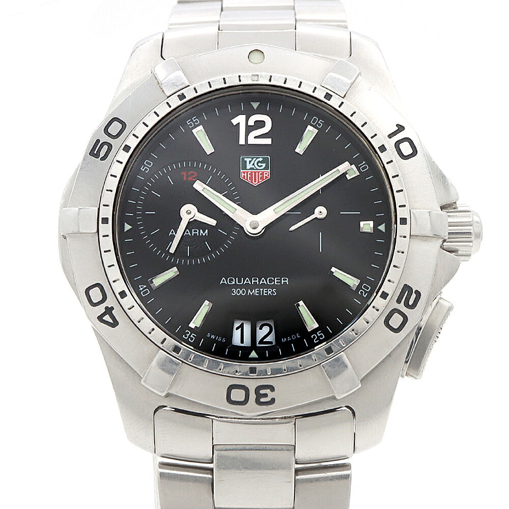 電池交換済 TAG Heuer タグホイヤー アクアレーサー アラーム WAF111Z デイト 300m防水 黒 ブラック SS ステンレス メンズ クォーツ【6ヶ月保証】【腕時計】【中古】