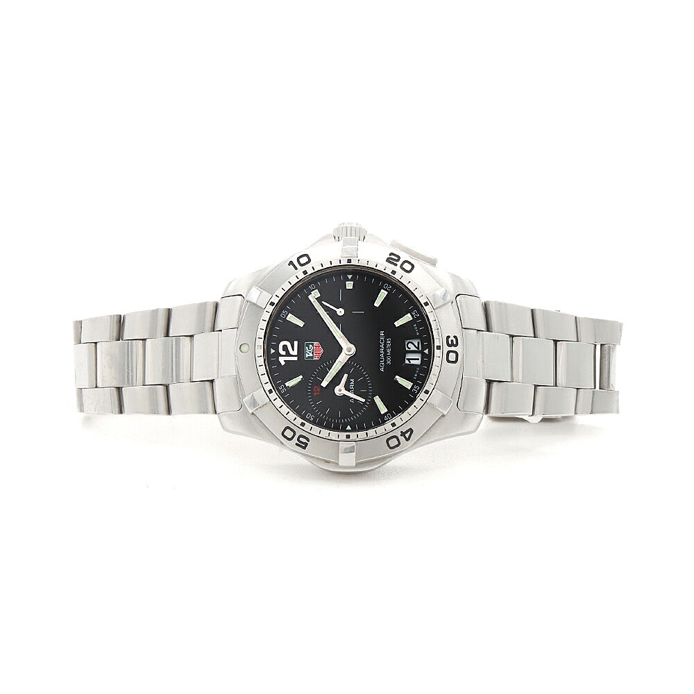 電池交換済 TAG Heuer タグホイヤー アクアレーサー アラーム WAF111Z デイト 300m防水 黒 ブラック SS ステンレス メンズ クォーツ【6ヶ月保証】【腕時計】【中古】