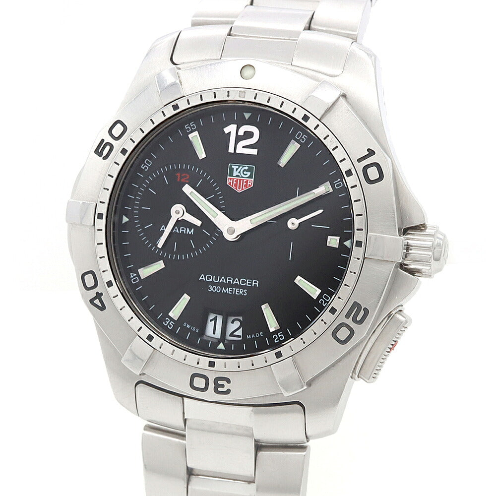 電池交換済 TAG Heuer タグホイヤー アクアレーサー アラーム WAF111Z デイト 300m防水 黒 ブラック SS ステンレス メンズ クォーツ【6ヶ月保証】【腕時計】【中古】