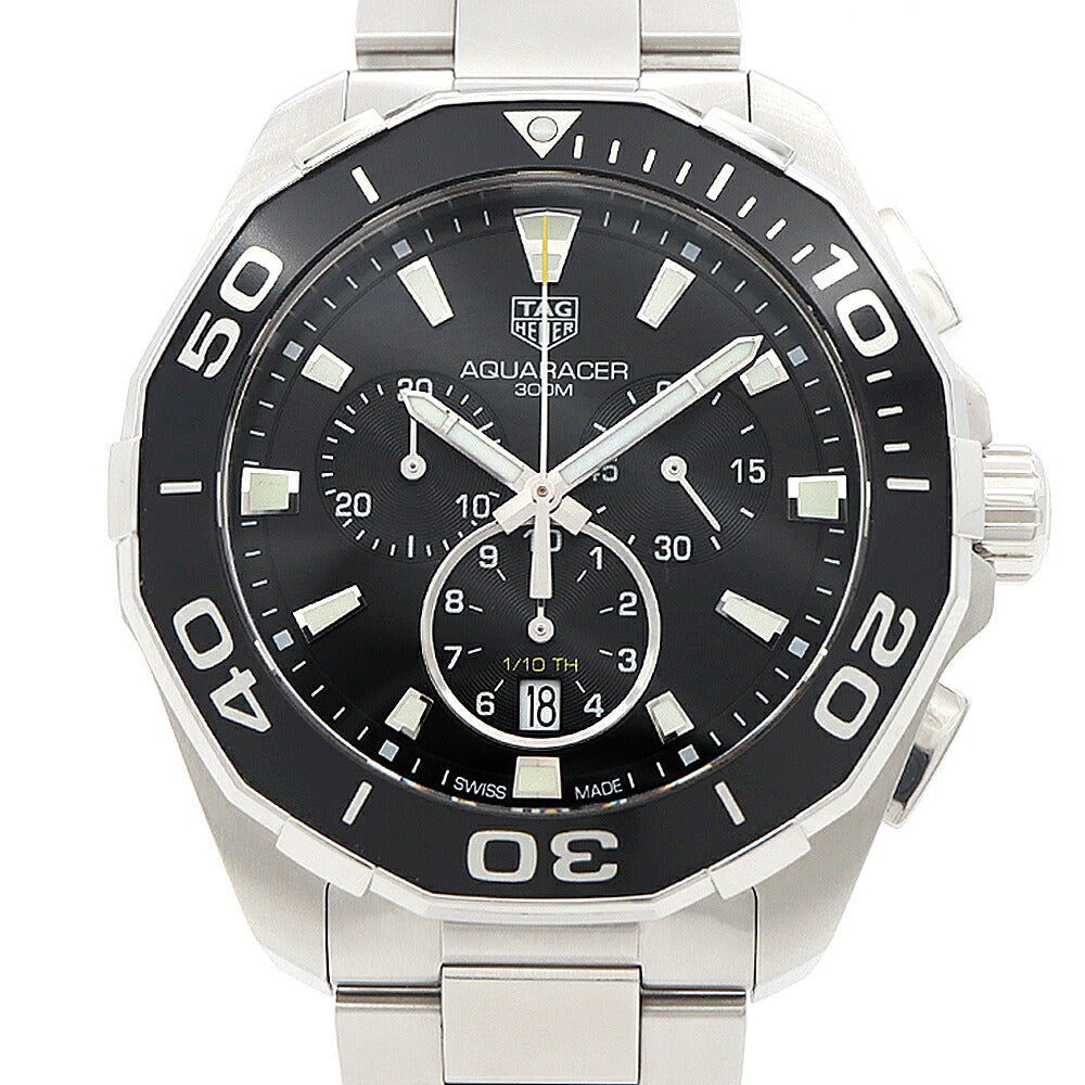 電池交換済 TAG Heuer タグホイヤー アクアレーサー クロノグラフ CAY111A デイト 300m防水 黒 ブラック SS ステンレス メンズ クォーツ【6ヶ月保証】【腕時計】【中古】