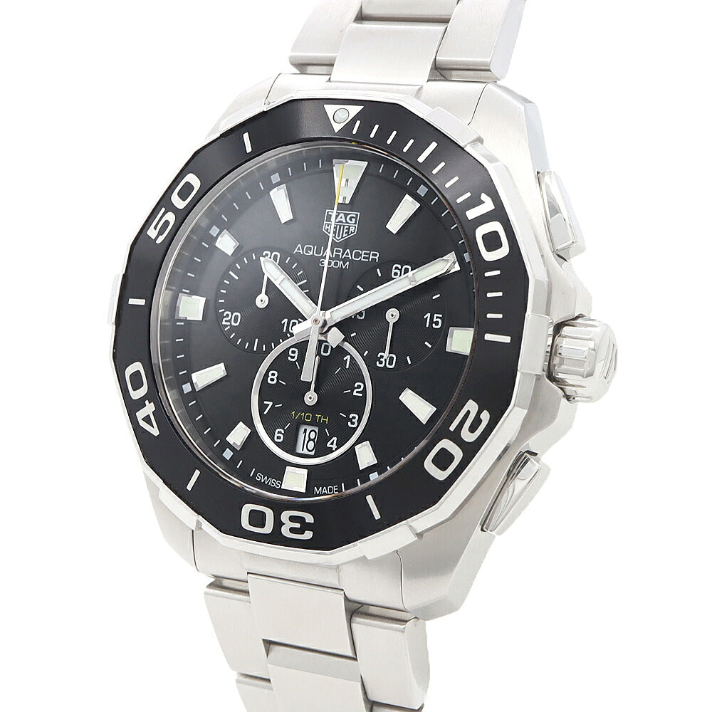 電池交換済 TAG Heuer タグホイヤー アクアレーサー クロノグラフ CAY111A デイト 300m防水 黒 ブラック SS ステンレス メンズ クォーツ【6ヶ月保証】【腕時計】【中古】