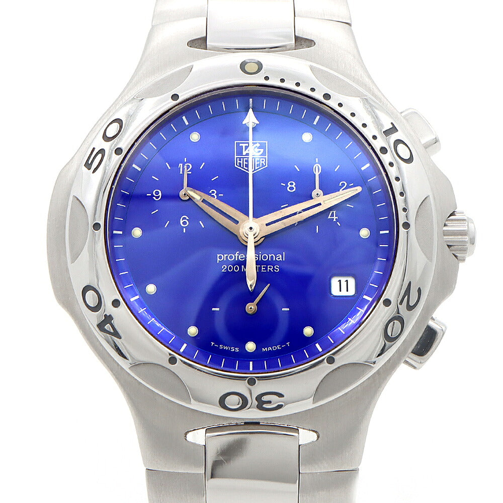電池交換済 TAG Heuer タグホイヤー キリウム クロノグラフ CL1112 デイト 200m防水 青 ブルー SS ステンレス メンズ クォーツ【6ヶ月保証】【腕時計】【中古】