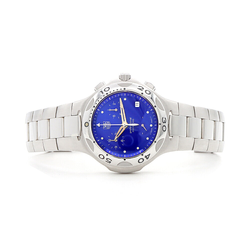電池交換済 TAG Heuer タグホイヤー キリウム クロノグラフ CL1112 デイト 200m防水 青 ブルー SS ステンレス メンズ クォーツ【6ヶ月保証】【腕時計】【中古】