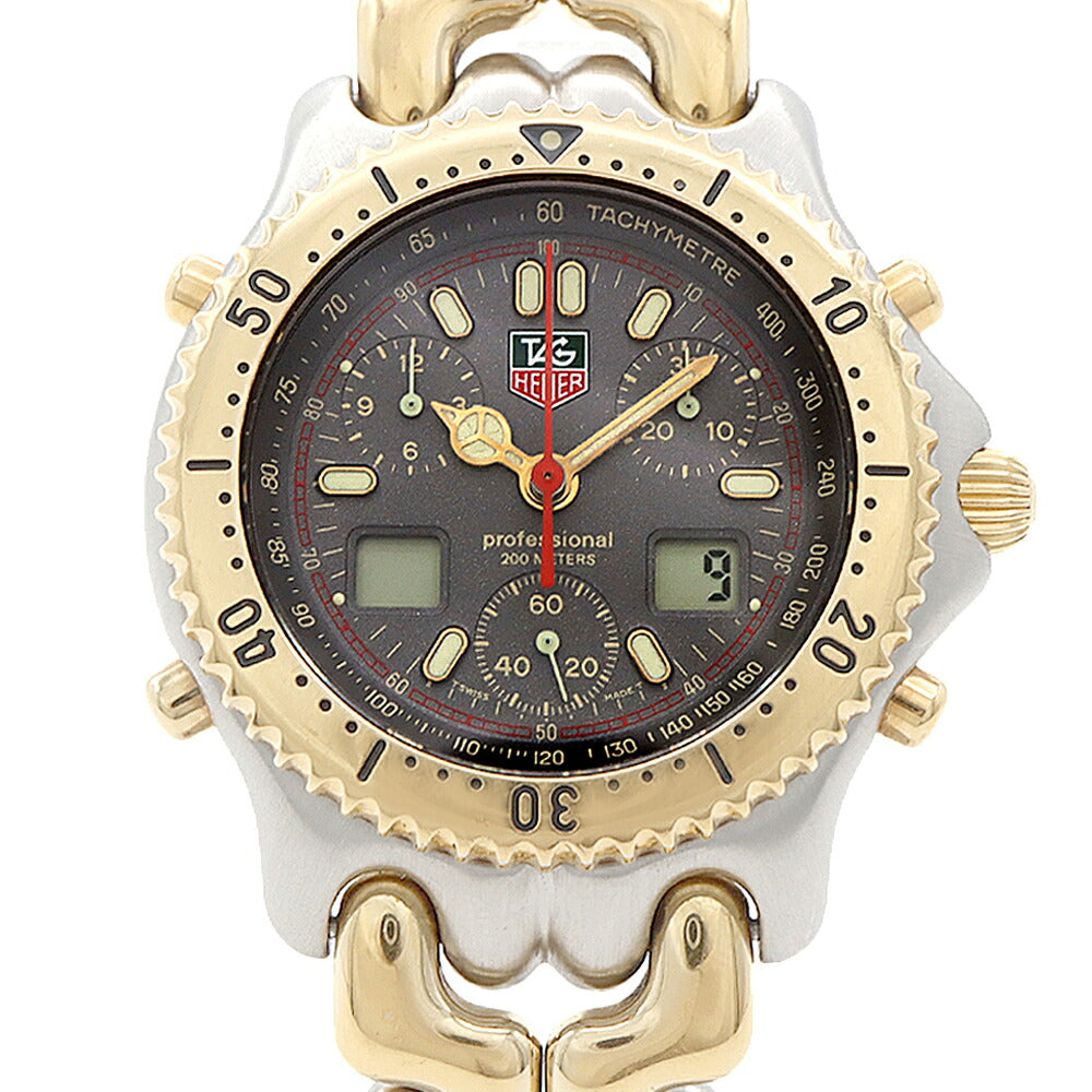 電池交換済 TAG Heuer タグホイヤー S/el セル セナモデル プロフェッショナル クロノグラフ CG1122-0 デイト 200m防水 グレー SS ステンレス YGP イエローゴールド コンビ メンズ デジアナ クォーツ【6ヶ月保証】【腕時計】【中古】