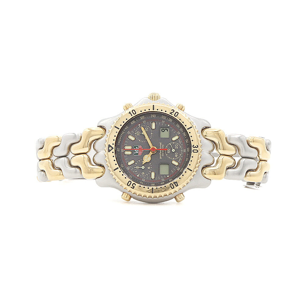 電池交換済 TAG Heuer タグホイヤー S/el セル セナモデル プロフェッショナル クロノグラフ CG1122-0 デイト 200m防水 グレー SS ステンレス YGP イエローゴールド コンビ メンズ デジアナ クォーツ【6ヶ月保証】【腕時計】【中古】