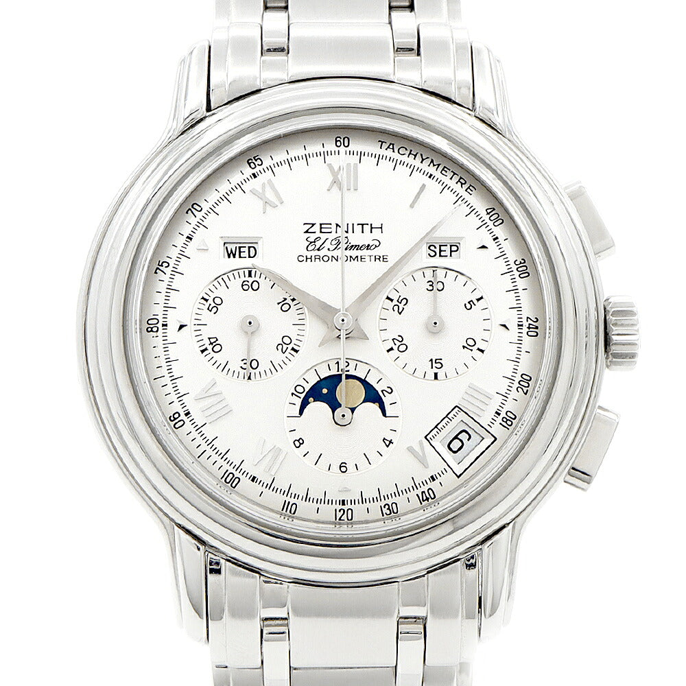 ZENITH ゼニス クロノマスター T エルプリメロ 02.0240.410 クロノグラフ ムーンフェイズ トリプルカレンダー 裏スケ シルバー SS ステンレス メンズ 自動巻き【6ヶ月保証】【腕時計】【中古】