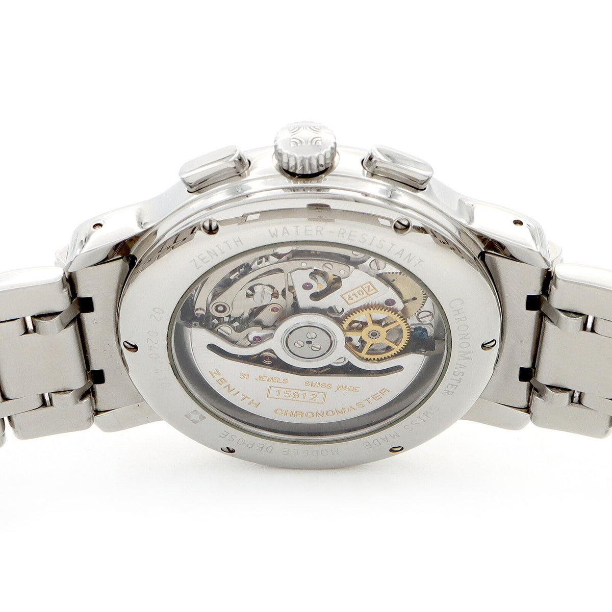 ZENITH ゼニス クロノマスター T エルプリメロ 02.0240.410 クロノグラフ ムーンフェイズ トリプルカレンダー 裏スケ シルバー SS ステンレス メンズ 自動巻き【6ヶ月保証】【腕時計】【中古】