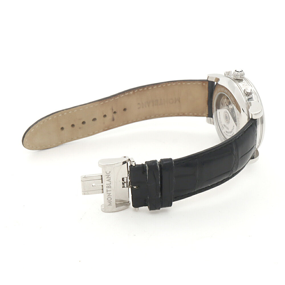 内部点検済 MONTBLANC モンブラン マイスターシュテュック GMT クロノグラフ 7067 M2936967 デイト 裏スケ 30m防水 シルバー SS ステンレス 純正ベルト 純正尾錠 メンズ 自動巻き【6ヶ月保証】【腕時計】【中古】