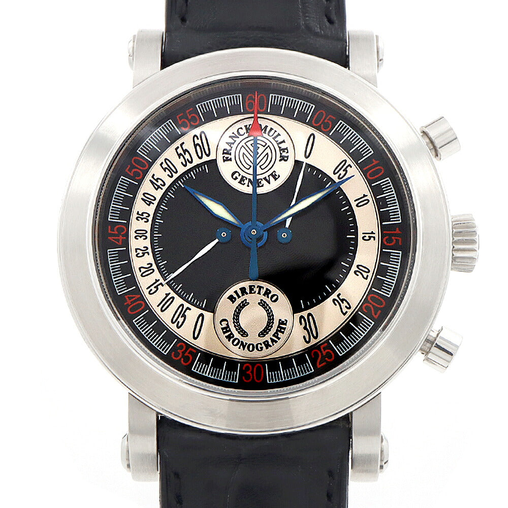 内部点検済 FRANCK MULLER フランクミュラー ラウンド ビーレトログラード クロノグラフ 7000CCB 黒 ブラック ギョーシェ SS ステンレス 純正ベルト 純正尾錠 メンズ 自動巻き【6ヶ月保証】【中古】【腕時計】