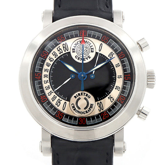 内部点検済 FRANCK MULLER フランクミュラー ラウンド ビーレトログラード クロノグラフ 7000CCB 黒 ブラック ギョーシェ SS ステンレス 純正ベルト 純正尾錠 メンズ 自動巻き【6ヶ月保証】【中古】【腕時計】