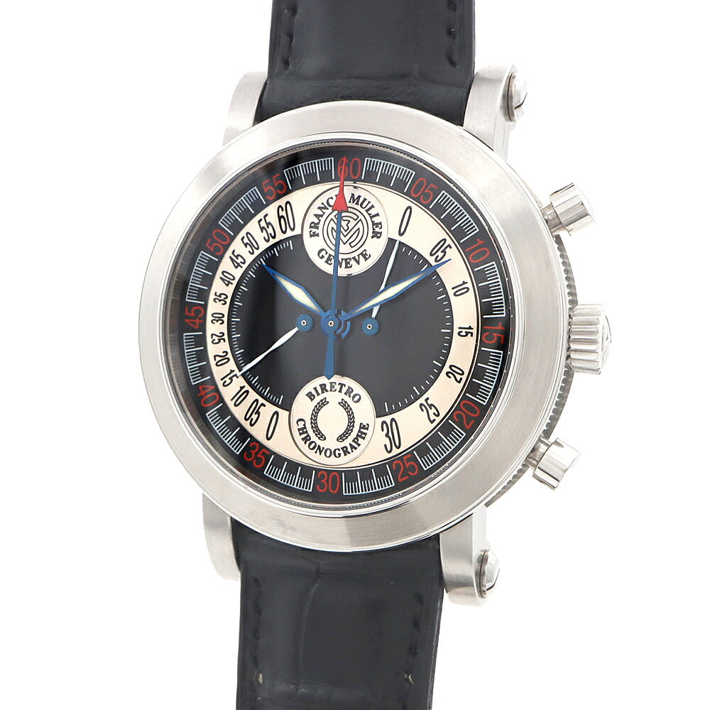 内部点検済 FRANCK MULLER フランクミュラー ラウンド ビーレトログラード クロノグラフ 7000CCB 黒 ブラック ギョーシェ SS ステンレス 純正ベルト 純正尾錠 メンズ 自動巻き【6ヶ月保証】【中古】【腕時計】