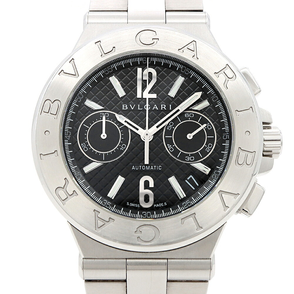 内部点検済 BVLGARI ブルガリ ディアゴノ クロノグラフ DG40SCH デイト 黒 ブラック SS ステンレス メンズ 自動巻き【6ヶ月保証】【腕時計】【中古】