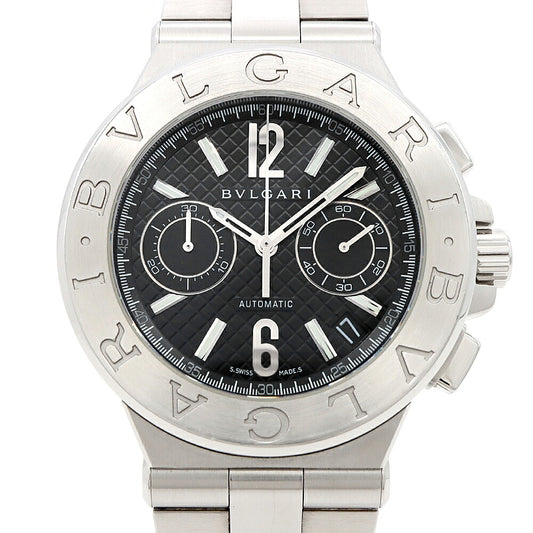 内部点検済 BVLGARI ブルガリ ディアゴノ クロノグラフ DG40SCH デイト 黒 ブラック SS ステンレス メンズ 自動巻き【6ヶ月保証】【腕時計】【中古】